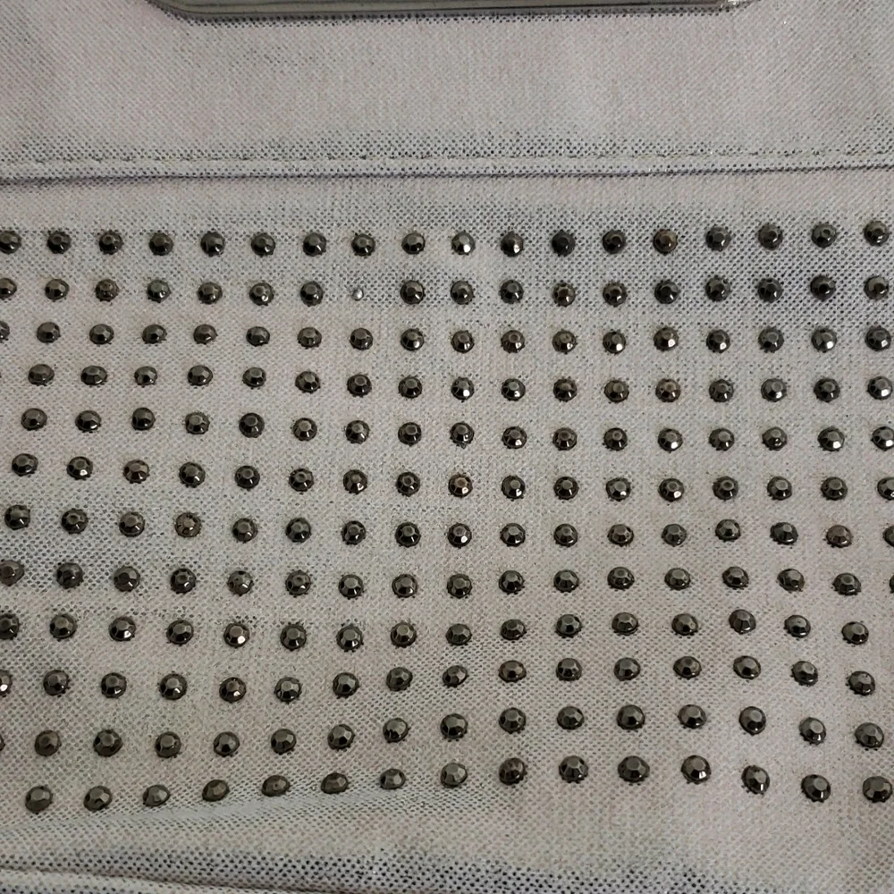 Metalic Silver Studded Evening Clutch Handbag 8x10 Magnetic Cose VGUC